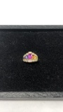 STERLING SILVER GOLD TONE RAINBOW STONE RING