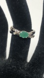 STERLING SILVER & OVAL GREEN STONE RING 4G