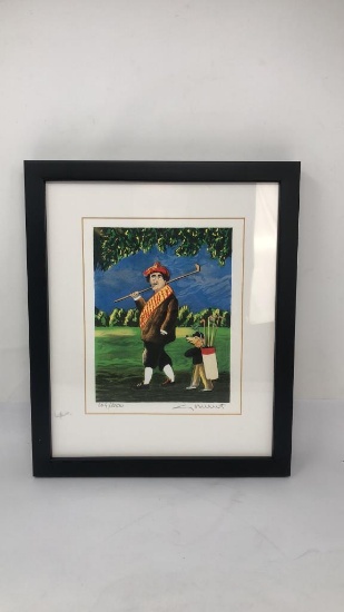 GOLFER WITH DOG CADDY PRINT NUMBERED AND SIGNED