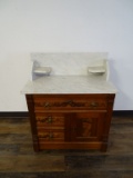 VINTAGE LOCKING WHITE  MARBLE TOPPED WASH STAND