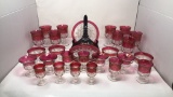 VINTAGE RUBY RED GLASS DINNERWARE SET QTY 29