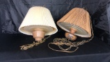 PAIR OF HANGING POTTERY LAMPS W/ SHADES