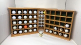 3 WOODEN GOLF BALL DISPLAY CASES WITH GOLF BALLS