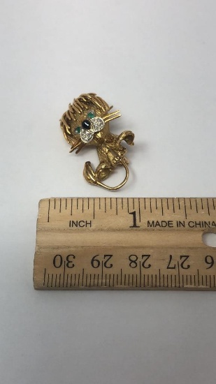 18KT YELLOW GOLD HANDMADE LION BROOCH 8G