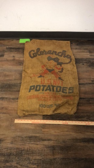 VTG COLORANCHO COWBOY POTATOES BURLAP BAG