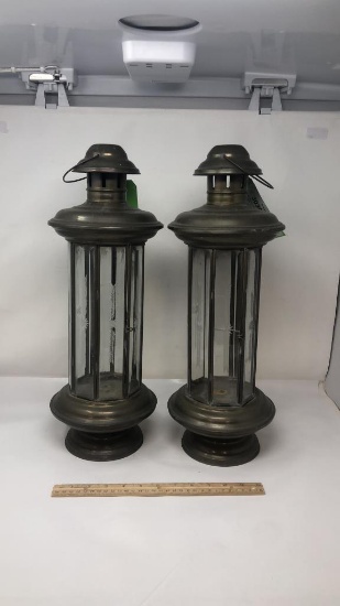 PR OF METAL LANTERNS W/8 ETCHED PANELS