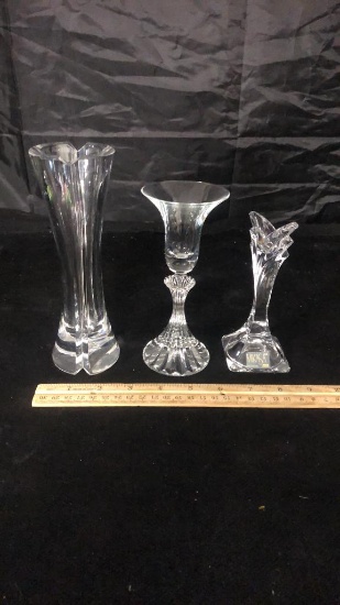 THREE CRYSTAL CANDLE HOLDERS