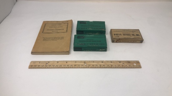 WWII BANDAGES IN ORIG BOXES & BASIC FIELD MANUAL