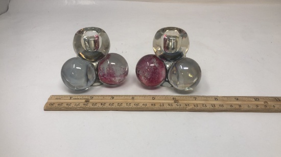 MID CENTURY MOD WESTMORELAND GLASS CANDLE HOLDERS