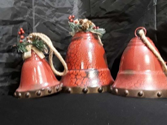 3 METAL HOLIDAY BELL DECORATIONS.