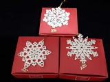 3 LENOX ANNUAL GEMMED SNOWFLAKE ORNAMENTS