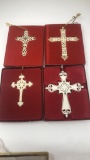 4 LENOX CROSS ORNAMENTS.