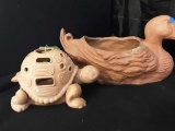 TWO TERRACOTTA PLANTERS: DUCK AND TURTLE