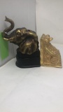 ELEPANT STATUE AND GOLD TONED BOOKEND