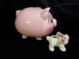 LARGE PIG PIGGY BANK & SMALL PIG VASE