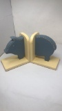 PAINTED WOOD PIG BOOKENDS
