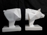 TWO PIECE WHITE GEOMETRIC PIG BOOK END