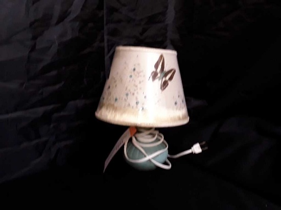 VAN BRIGGLE LAMP WITH ORIGINAL SHADE.