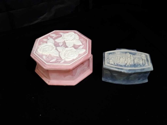 GENUINE INCOLAY STONE BOX AND PINK MUSIC BOX