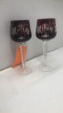 PAIR OF RUBY CUT CLEAR WINE GLASSES