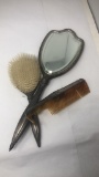 3PCS VINTAGE VANITY SET: BRUSH, COMB, MIRROR