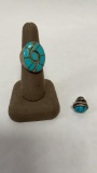 TURQUOISE AND SILVER TONE RING AND PIN