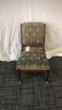 ANTIQUE WOODEN CHAIR WITH FLOWER PATTERN CUSHION