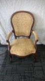 ANTIQUE WOODEN CHAIR WITH FLOWER PATTERN CUSHIONS