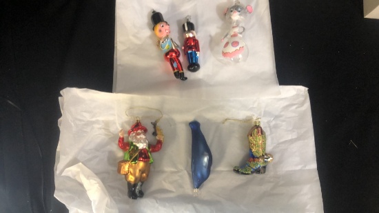 6 VINTAGE BLOWN GLASS ORNAMENTS