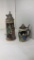 PAIR OF VTG GER. PEWTER LIDDED CERAMIC STEINS