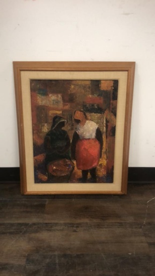 TWO WOMEN OIL PAINTING SIGNED AND FRAMED