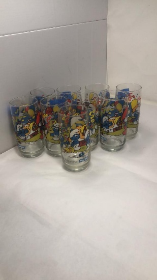 SET OF 9 PEYO 1983 SMURF GLASSES