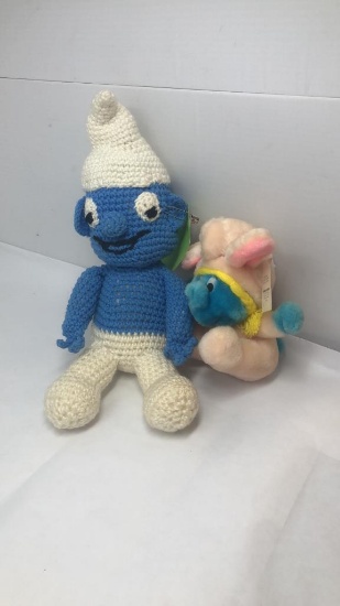 VINTAGE KNITTED AND EASTER SMURF PLUSH