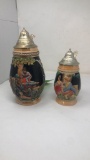 PAIR OF VTG PEWTER LIDDED CERAMIC STEINS