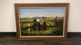 SIGNED WILSON ACRYLIC PAINTING OF WOMEN IN FIELD