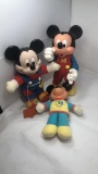 3 VINTAGE MICKEY MOUSE PLUSH & FIGURINE