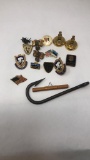 VTG CUFFLINKS, LAPEL PINS, & LARGE FISH HOOK