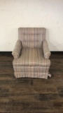 CLOTH TULLED ARM CHAIR WITH STRIPED FABRIC