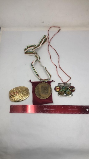 3 PIECES,  OLYMPIC MEDALS & BELT BUCKLE