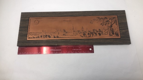 ETCHED BRASS PLATE ON WOOD PLAQUE