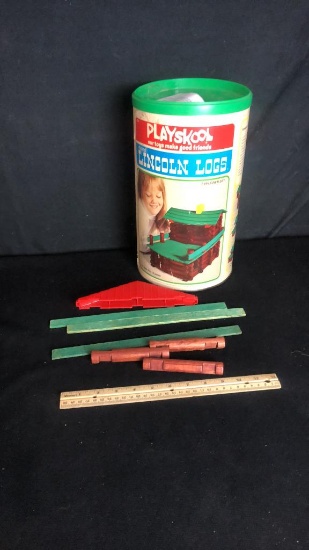PLAYSCHOOL LINCOLN LOGS IN ORIGINAL CONTAINER