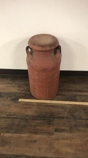 VTG RED METAL MILK CAN WITH LID