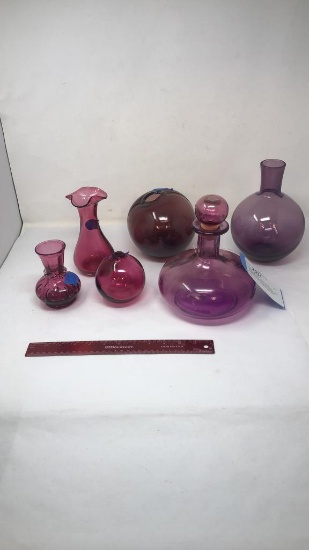 6 PCS PURPLE AND BURGUNDY GLASS