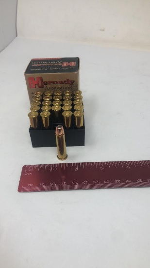 1 BOX OF HORNADY CUSTOM 357 MAG AMMO.