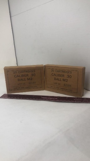 2 BOXES OF .30 CALIBER BALL M2 AMMO.