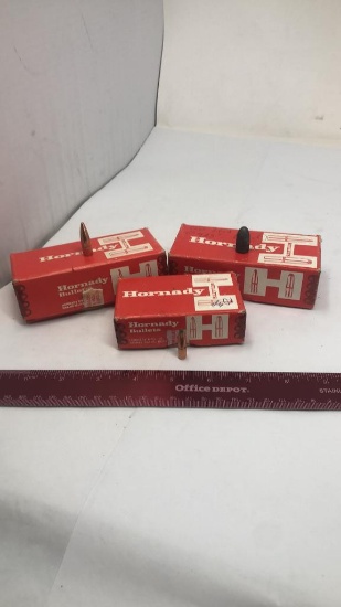 3 BOXES OF MISC HORNADY BULLETS.