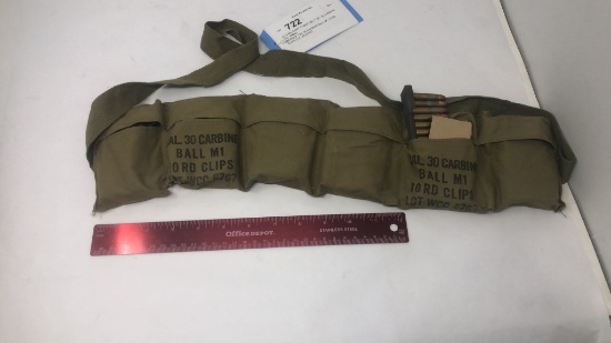 VTG MILITARY FABRIC BELT OF .30 CARBINE CAL AMMO