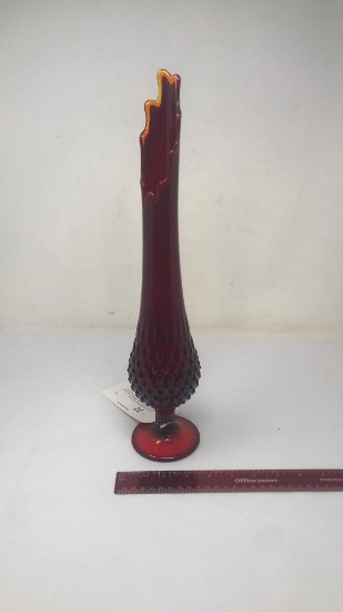 FENTON SWUNG AMBERINA RUBY RED HOBNAIL VASE