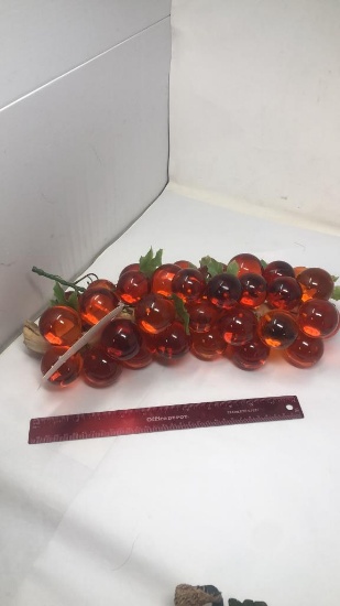 AMBER RED LUCITE ACRYLIC GRAPES ON DRIFTWOOD