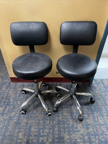 2) ADJUSTABLE HEIGHT BLACK ROLLING CHAIRS